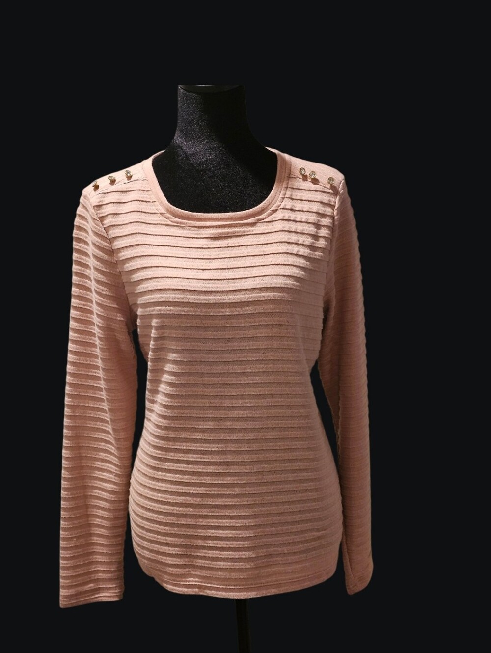 Liz Claiborne Blush Ribbed Scoop Neck Sweater with Gold Buttons